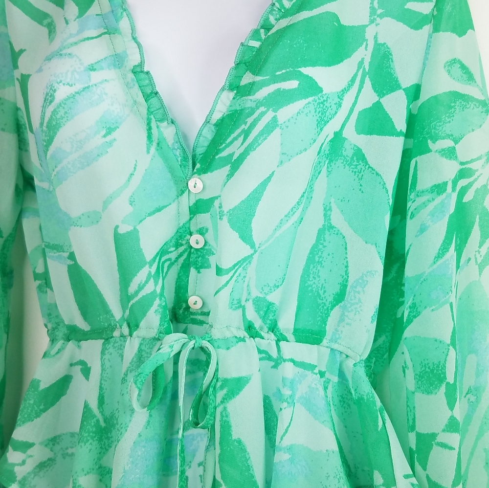 Olivaceous Medium Green Floral Print Blouse - Picture 9 of 13